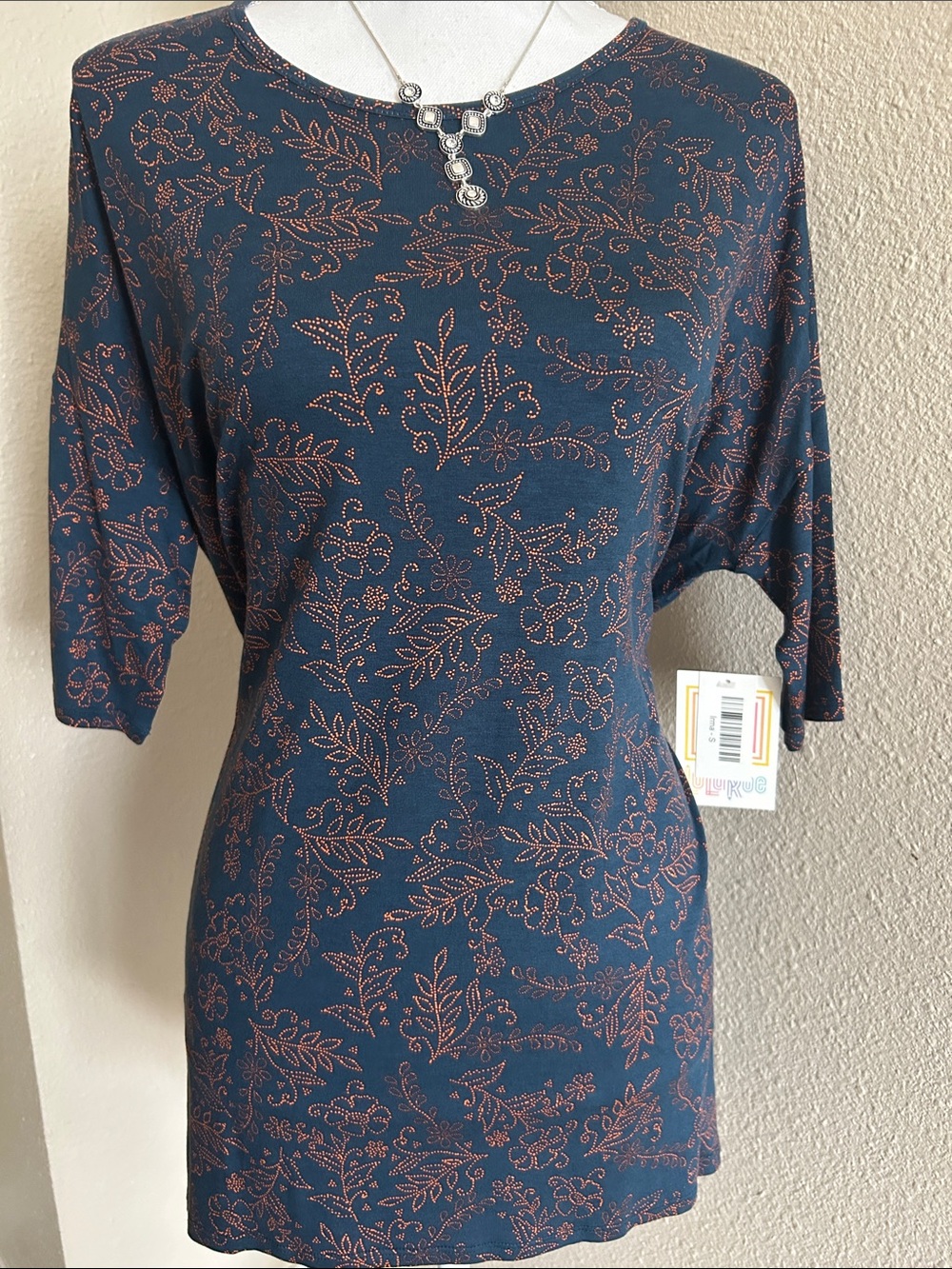 LuLaRoe Navy Tunic with Copper Floral Print
